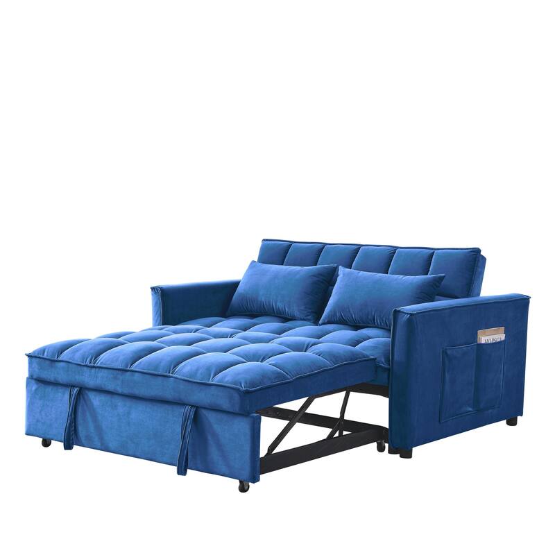 3-in-1 Convertible Sofa Bed, 3-Position Adjustable, Velvet Blue, 54" Wide