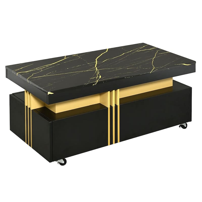 Merax Contemporary Coffee Table with Faux Marble Top, Rectangle Cocktail Table