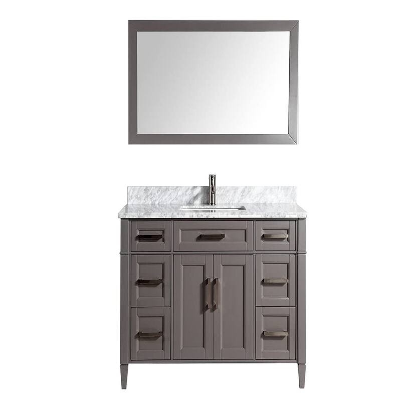 Vanity Art 60-Inch Single Sink Bathroom Vanity Set Carrara Marble Stone Top 7 Drawers 1 Shelf Undermount Sink with Free Mirror
