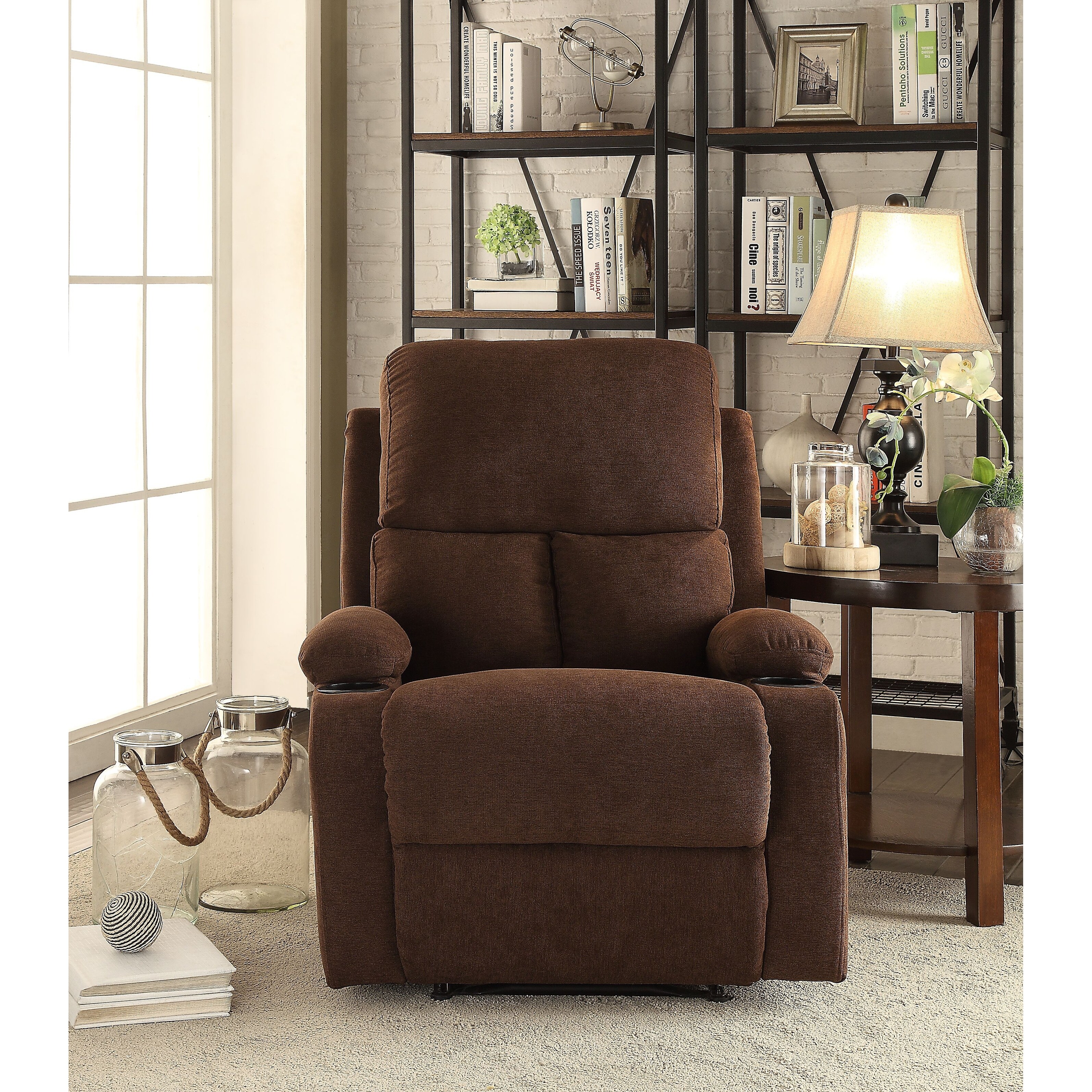 Chocolate Vintage Motion Recliner with Tight Back & Seat Cushions and Pillow  Top Arm & Cup Holder - On Sale - Bed Bath & Beyond - 38338340