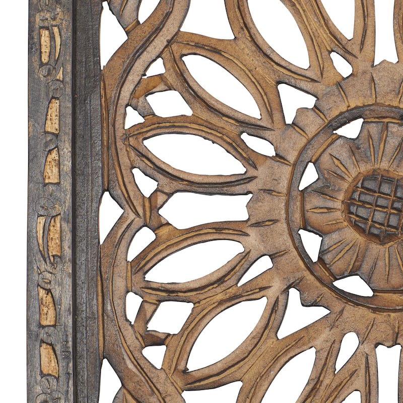Wood Floral Handmade Intricately Carved Home Wall Decor - Set of 2 Brown - Roche River Decor