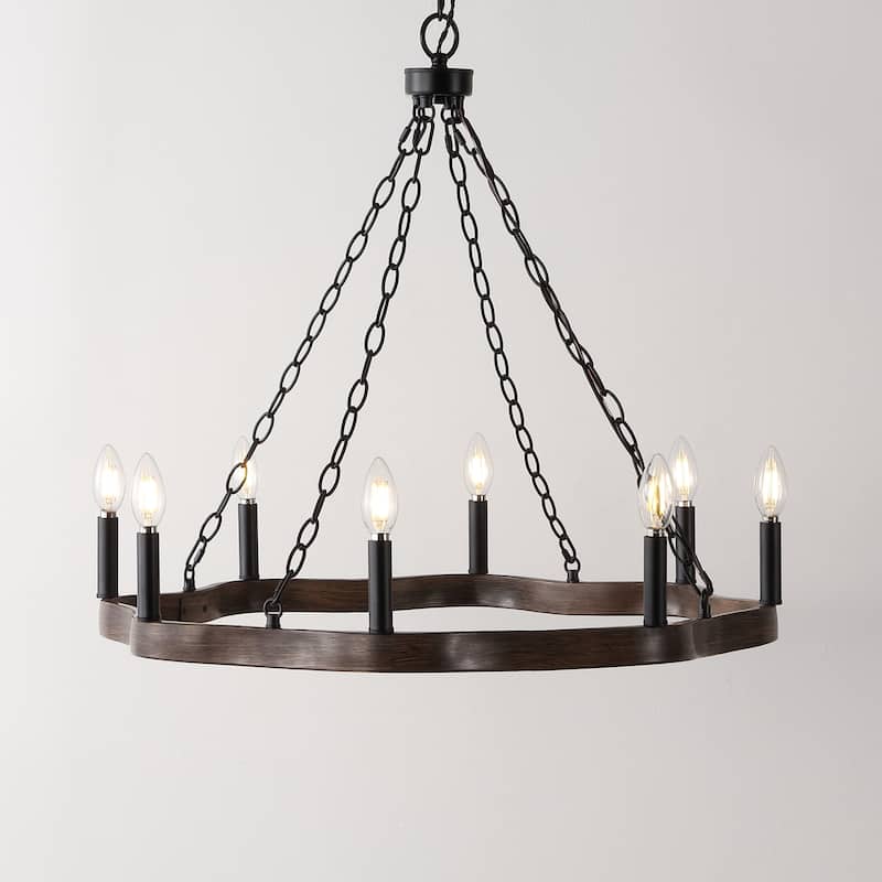 SAFAVIEH Lighting Terezia 28" Modern & Contemporary Chandelier (8-Bulb) - 28" W x 28" D x 89" H - Black/Brown