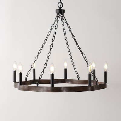 SAFAVIEH Lighting Terezia 28" Modern & Contemporary Chandelier (8-Bulb) - 28" W x 28" D x 89" H - Black/Brown