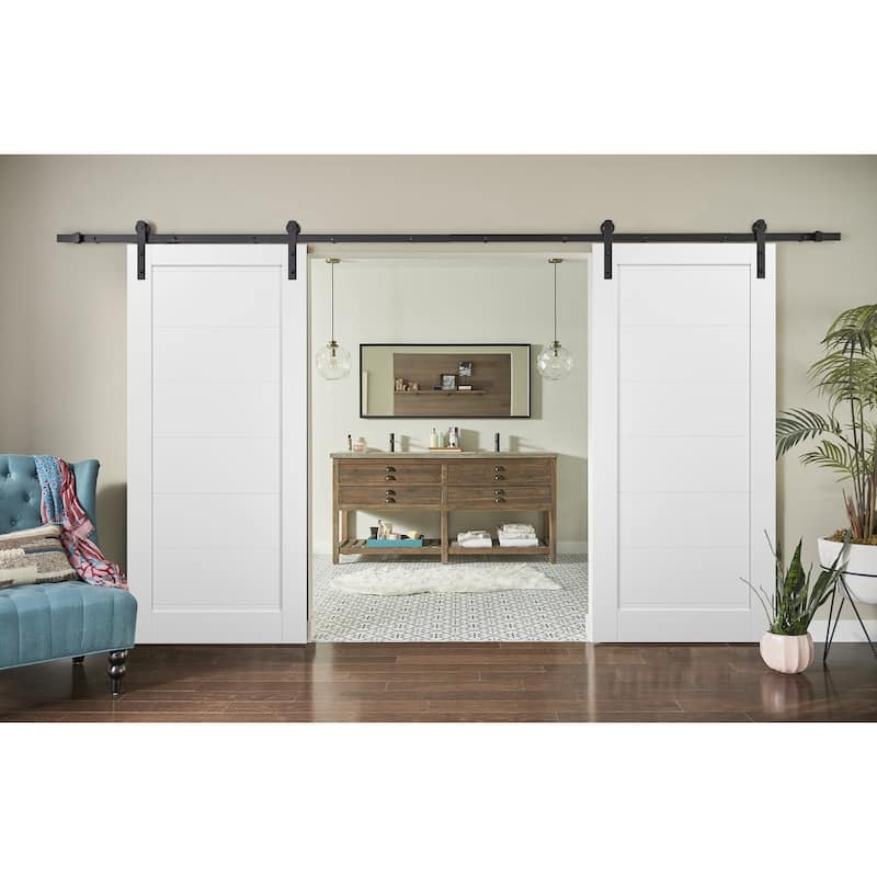 Sliding Double Barn Doors Hardware / Quadro 4115 White Silk