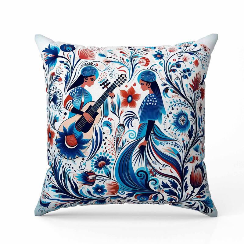 Musical Farry Faux Suede Reversible Throw Pillow White and Blue