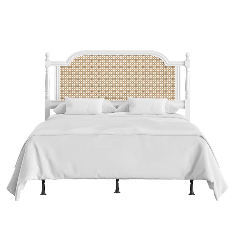 Hillsdale Melanie Wood and Cane Headboard with Frame, White