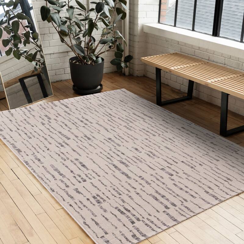 Grey Broken Stripes High Traffic Rug