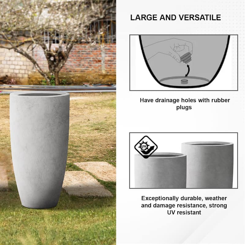 Kante 13.39 in. x 23.62 in. Round Charcoal Finish Lightweight Concrete and Fiberglass Indoor Outdoor (Set of 2)