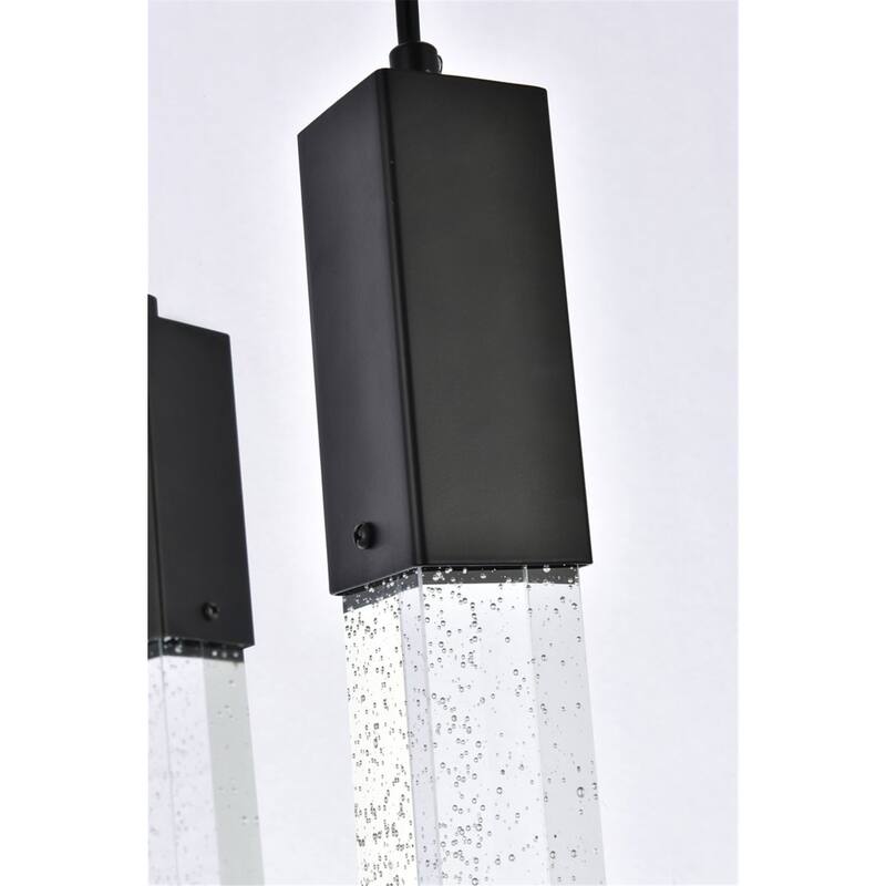 7-Light Pendant Light - Black Finish, Crystal Bar, Adjustable Height, Modern Chandelier for Dining Room - 24
