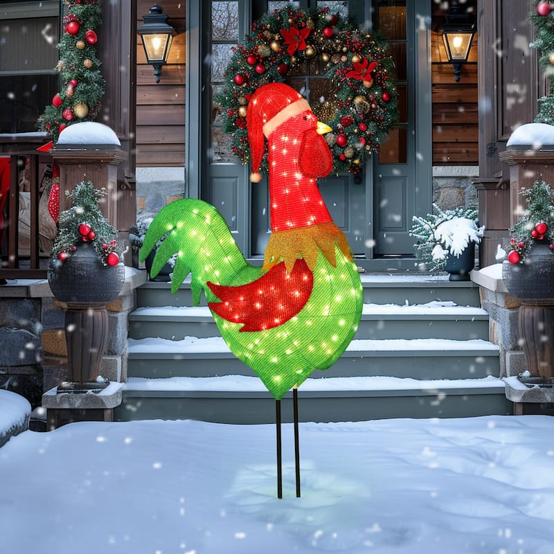 VEIKOUS 6 ft. H 3D Warm White Light Rooster Christmas Holiday Yard Decoration