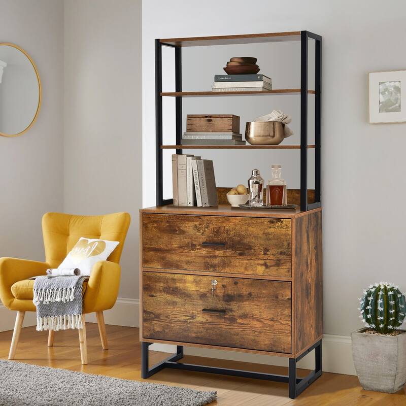 Lateral File Cabinet 4 Tier Tall Storage Bookshelf Display Shelf