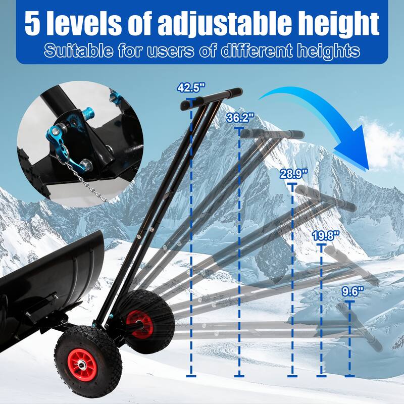 Anmytek Heavy Duty Snow Shovel Wheeled Driveway Sidewalk Pusher Winter Removal Tool - 29 in. W X 47 in. D X 16.5 in. H