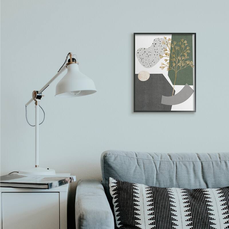 Stupell Abstract Shapes with Golden Floral Detail Framed Wall Art