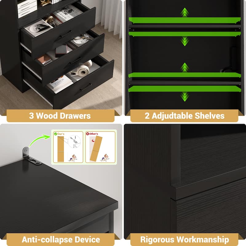 6-Tier 23.6'' Display Cabinet with Charging Station and Drawers, Bookcase Storage Shelf Kitchen Pantry