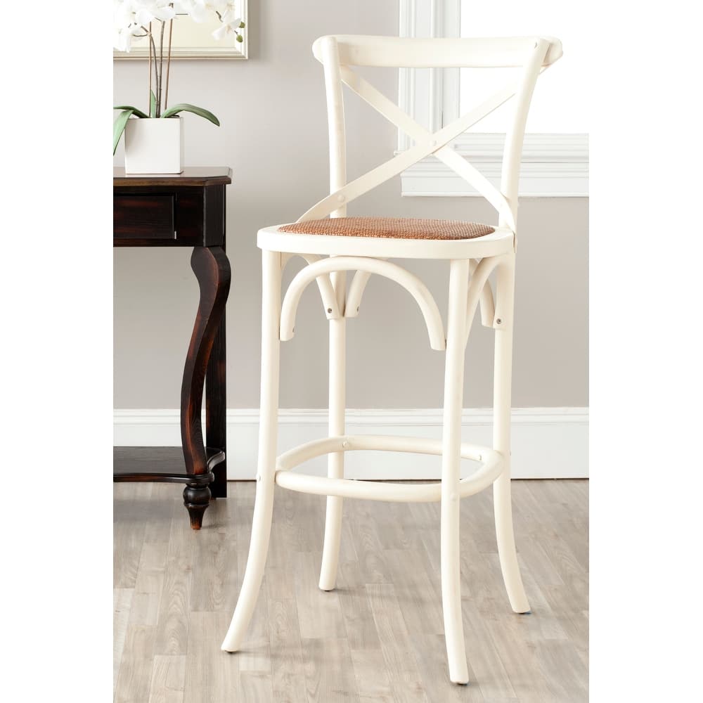 SAFAVIEH Reggie 30-inch x-Back Antique White Bar Stool - 19.7" W x 21.3" L x 44.1" H - 20Wx21Dx44H