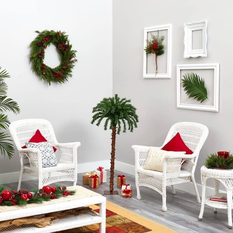 4’ Pre-Lit Artificial Christmas Palm Tree, Clear LED Lights - 4 Foot