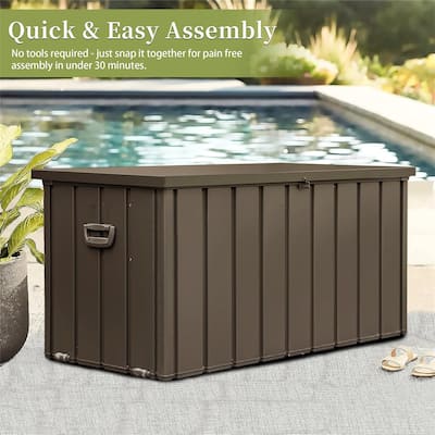 160 Gallon Outdoor Storage Deck Box Large Storage Box Bench with Lockable Lid Side Handles and Mobility Rollers for Patio