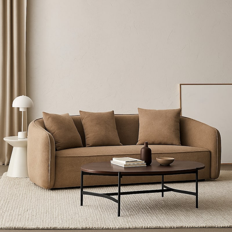 Keina Sofa, 3 Accent Pillows, Modern Soft Brown Chenille, 79 Inch