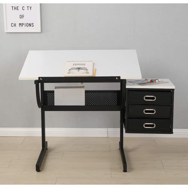 Drafting Table, Adjustable Drafting Drawing Table with Stool & Drawers ...
