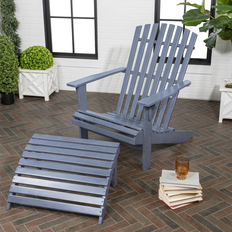 Shoreham 2-Piece Traditional Rustic Acacia Wood Adirondack Chair with Detachable Ottoman, by JONATHAN Y
