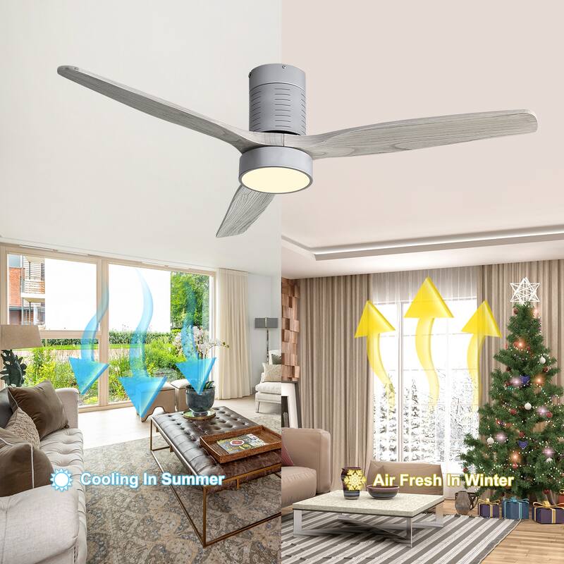 Flush Mount Ceiling Fan Light with Dimmable 3-Color Temperature LED & Timer Fuction, Reversible DC Motor
