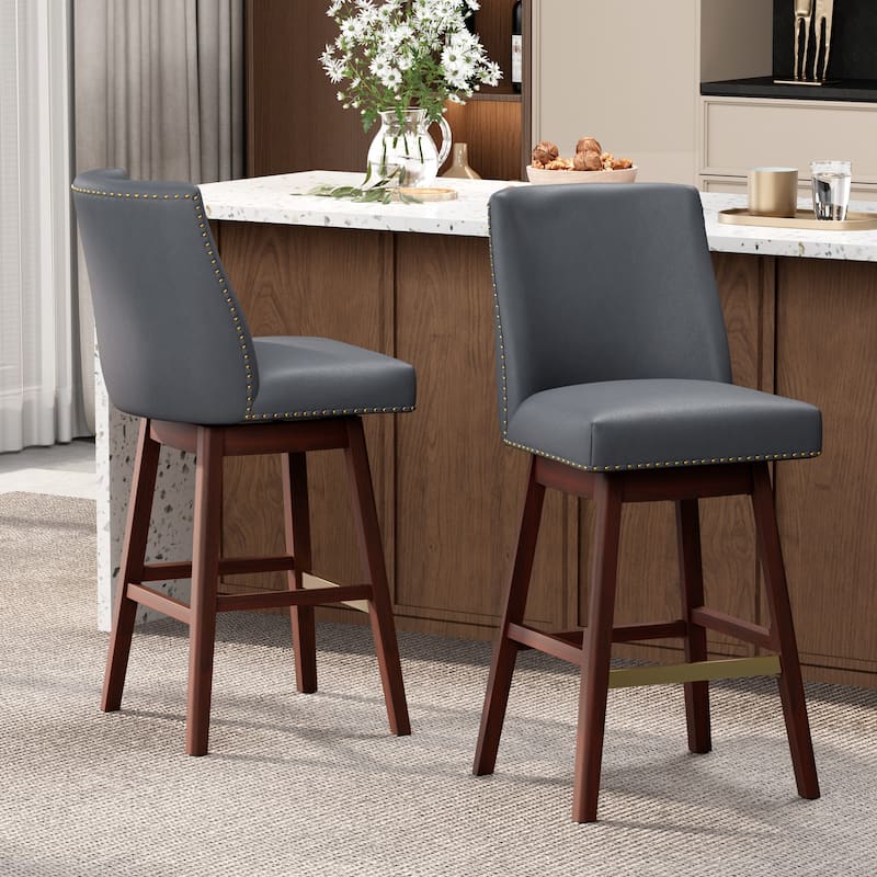 Crestlive Bar Stools Swivel Barstool with Back - Set of 2 - Blue-Grey