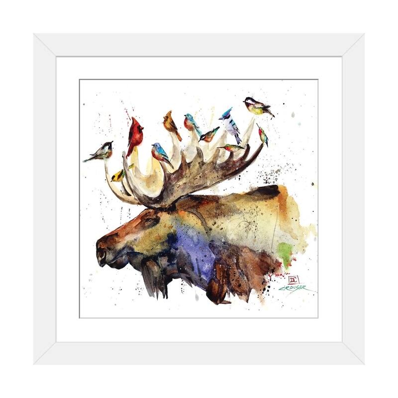 iCanvas "Moose and Birds" by Dean Crouser - White - 24x24x1