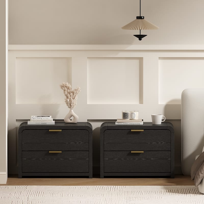 Manhattan Comfort Grace Modern Nightstand with 4 Drawers Set of 2 - Gold Black