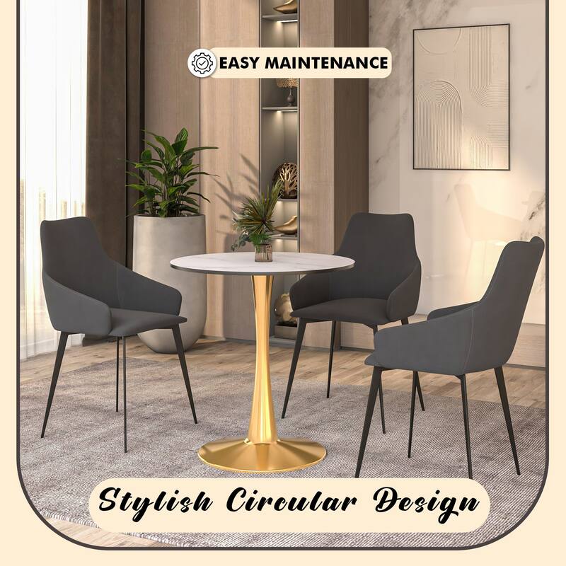 LeisureMod Bristol 27" Round Dining Table for 4 with MDF Tabletop in Gold Steel Base for Kitchen & Dining Room