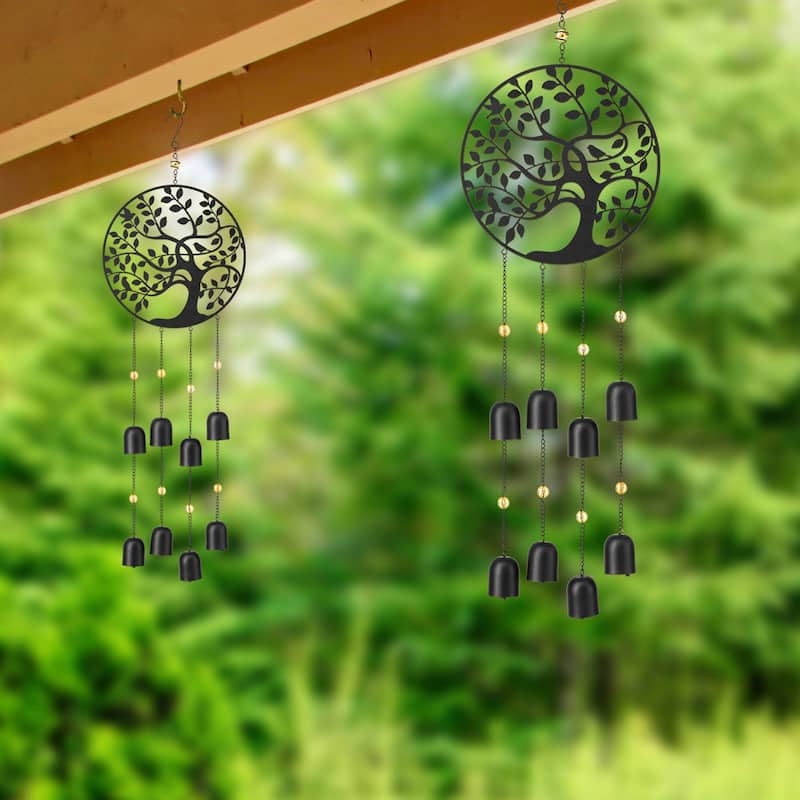 Glitzhome Set of 2 - 32"H Metal Tree of Life Windchime with Bells - 32''H