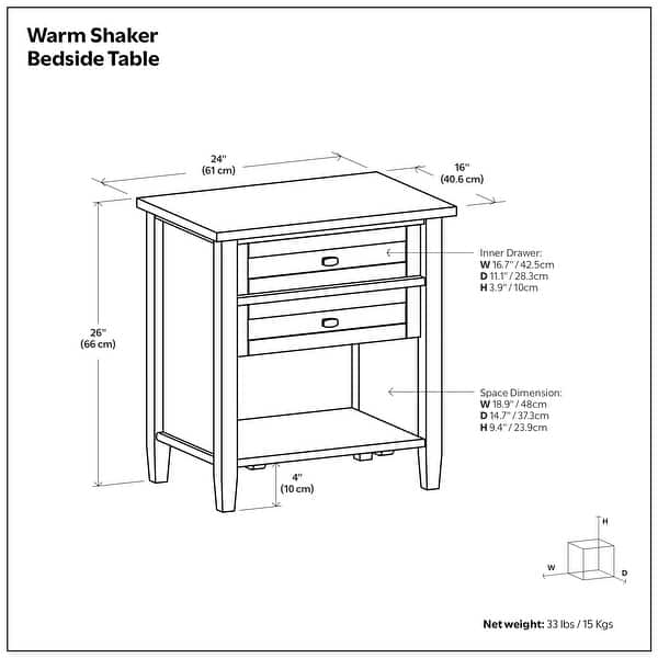 dimension image slide 0 of 2, WYNDENHALL Norfolk 24 inch Wide Transitional Bedside Nightstand Table - 24 Inches wide