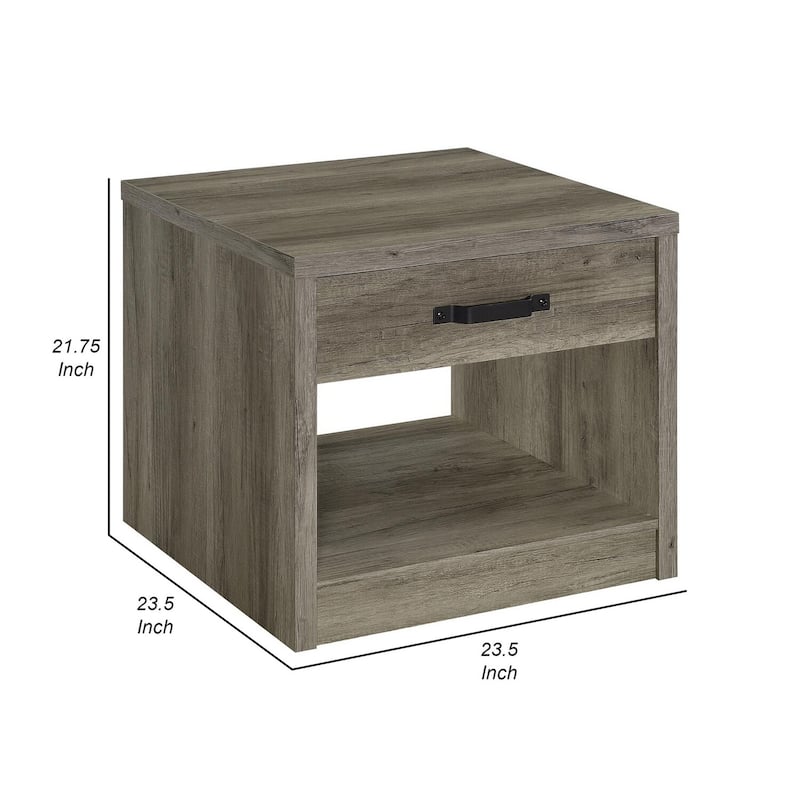 23.5 in. Weathered Gray Square Wood End Table with Storage Drawer for Convenience