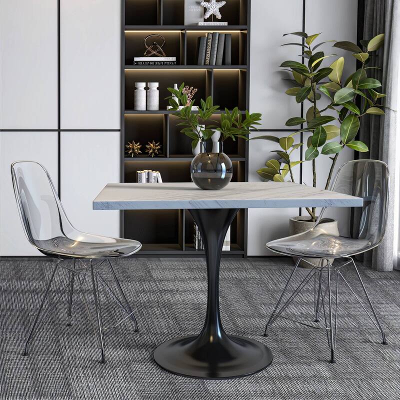 LeisureMod Verve Square Dining Table with Resin Top and Black Steel Base for Kitchen and Dining Room