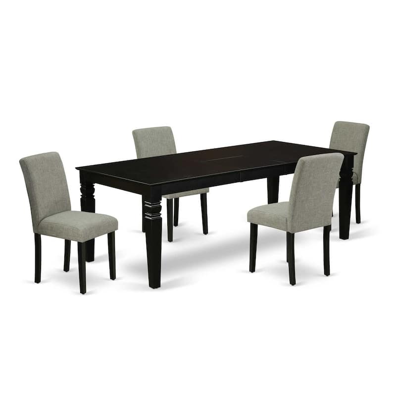 Rectangular Dining Table Set - 5 Piece Table & Chair Set with Linen Fabric - 66/84 Inch Table with Leaf