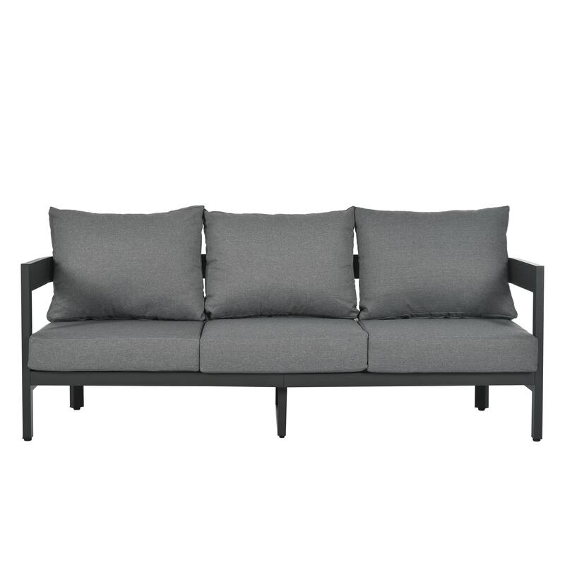 4 Piece Iron Patio Conversation Furniture Set with 3 Seater Sofa, 2 Single Chairs and Coffee Table