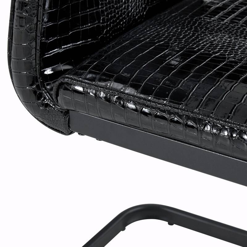 Set of 2 Retro Alligator Skin Upholstered Dining Chairs with Crystal Buckle Design & Faux Leather