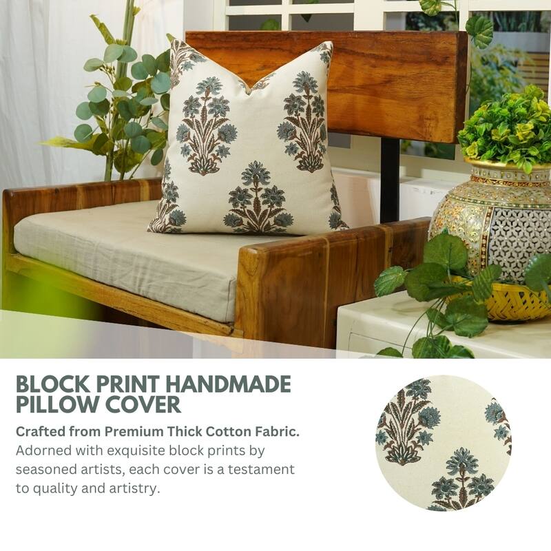 Fabdivine Bohemian Floral Green Pillow Cover Handmade Cotton for Fall Décor Block Print Chair Hotel Bedroom, Pink City