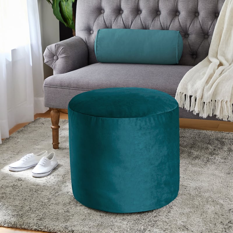 Sorra Home Solid Velvet Indoor Bean Pouf - Nile 20 in W x 20 in D x 18 in H