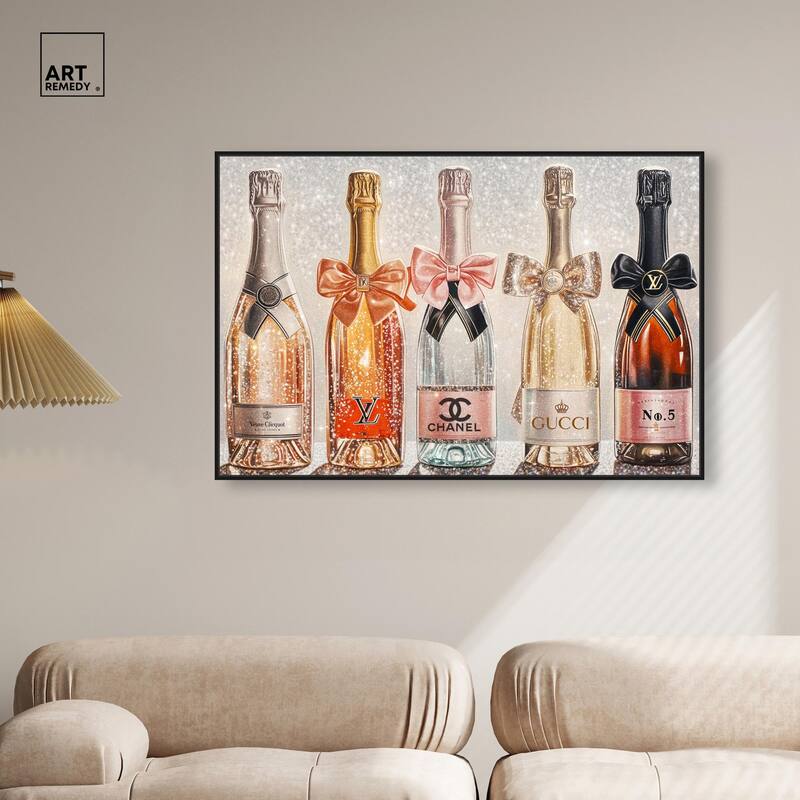 Champagne Bottles Glitz Canvas by Art Remedy