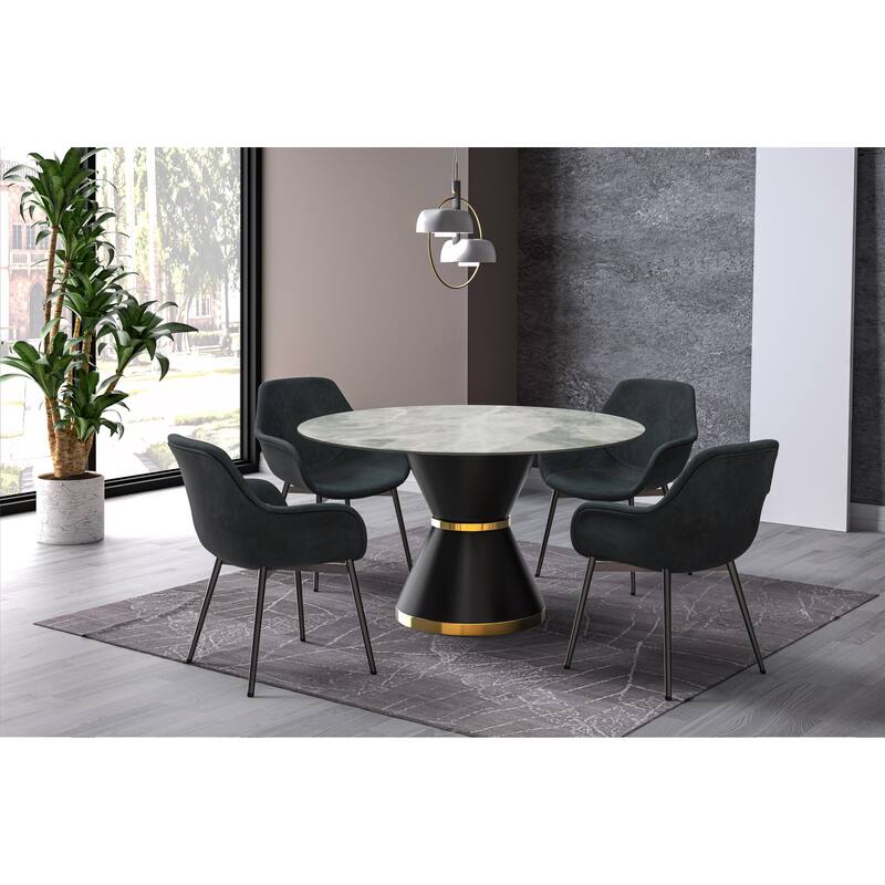 Qorvus Dining Table with 60" Top and Black/Gold Pedestal Base