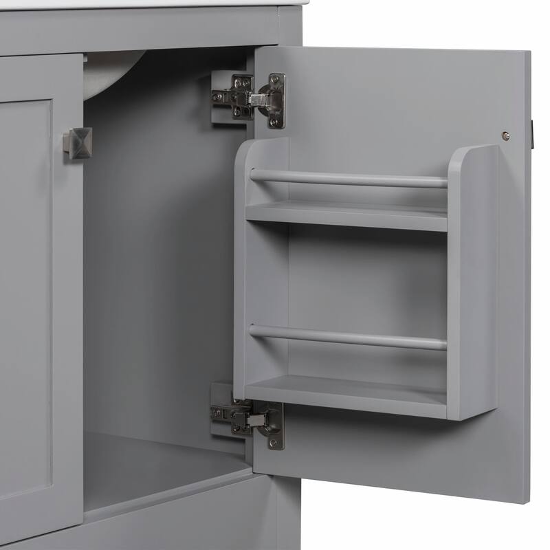 36"/30" Bathroom Vanity with Ceramic Sink, Soft-Close Doors, Double Storage Shelves & Divided Drawer