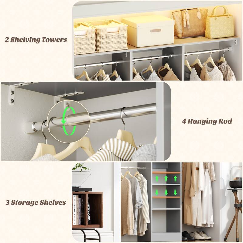 4 FT Closet Organizer with 4 Hanging Rods, Small Closet System with Storage Shelves