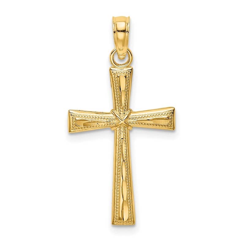 Curata 14k Yellow Gold Textured Edge X Center Flared Cross Necklace 16mm x 20.5mm
