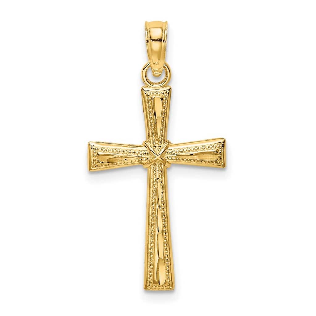 Curata 14k Yellow Gold Textured Edge X Center Flared Cross Necklace 16mm x 20.5mm