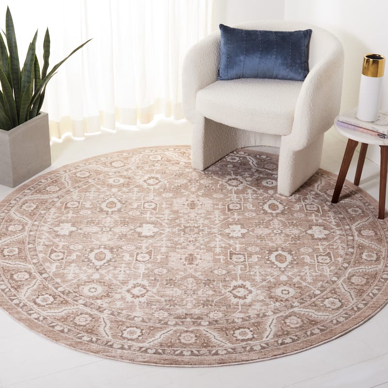 SAFAVIEH Willow Slip Resistant Deema Vintage Oriental Rug - 6'3" Round - Beige/Ivory