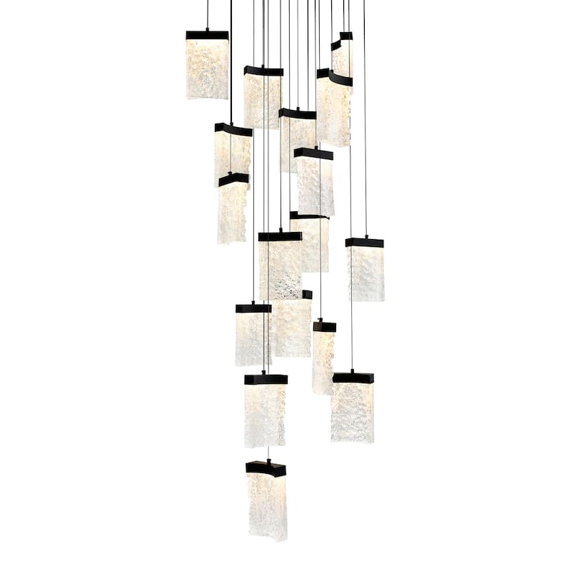 Lava Integrated LED 24in Black Chandelier with Handcrafted Glass