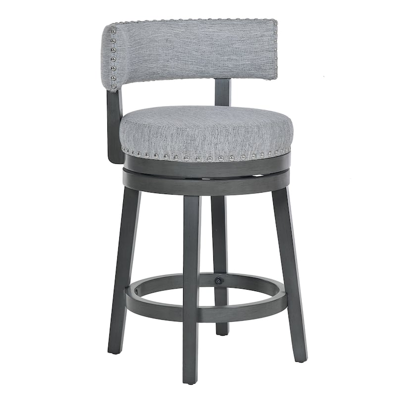 Modern Velvet Swivel Bar Stool - 25" or 30" Counter Height with Adjustable Footrest & Walnut Base, for Kitchen Islands - Single - Grey - Counter Height
