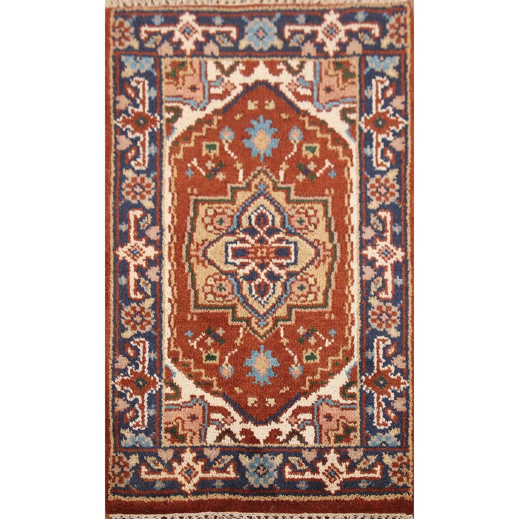 Hand Knotted Oriental 100% Wool Carpet Traditional Medallion Oranges & Rust Heriz (serapi) Area Rug - 3' 0'' X 2' 0''