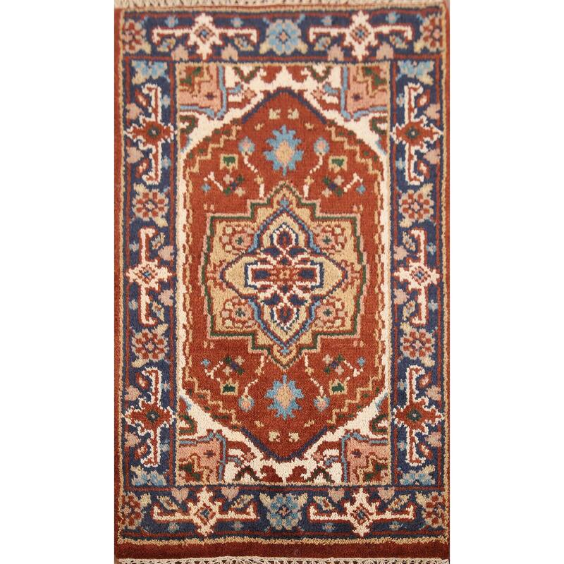 Hand Knotted Oriental 100% Wool Carpet Traditional Medallion Oranges & Rust Heriz (serapi) Area Rug - 3' 0'' X 2' 0''