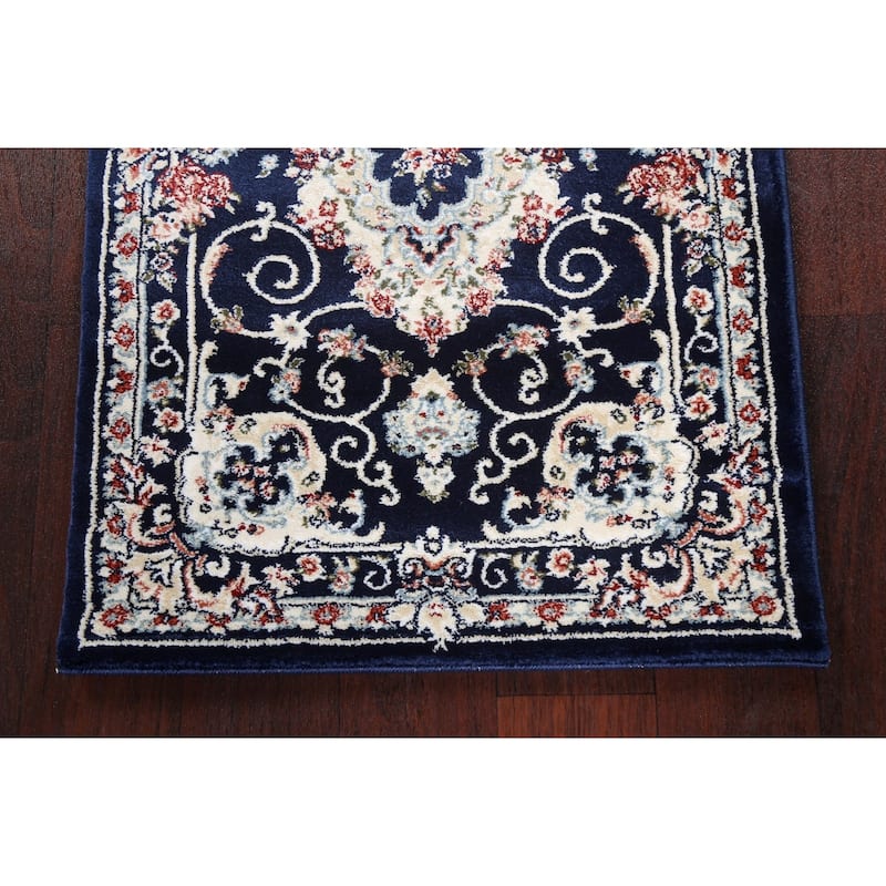 Blue Floral Medallion Transitional Turkish Rug Oriental Carpet